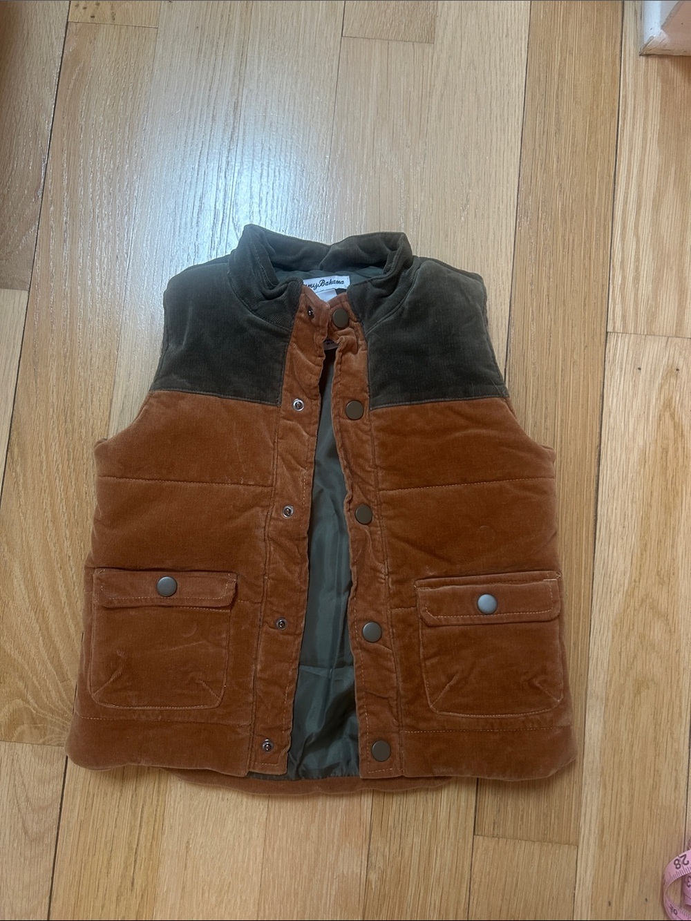 Tommy Bahama Brown Corduroy & Dark Brown Yoke Puffer Vest